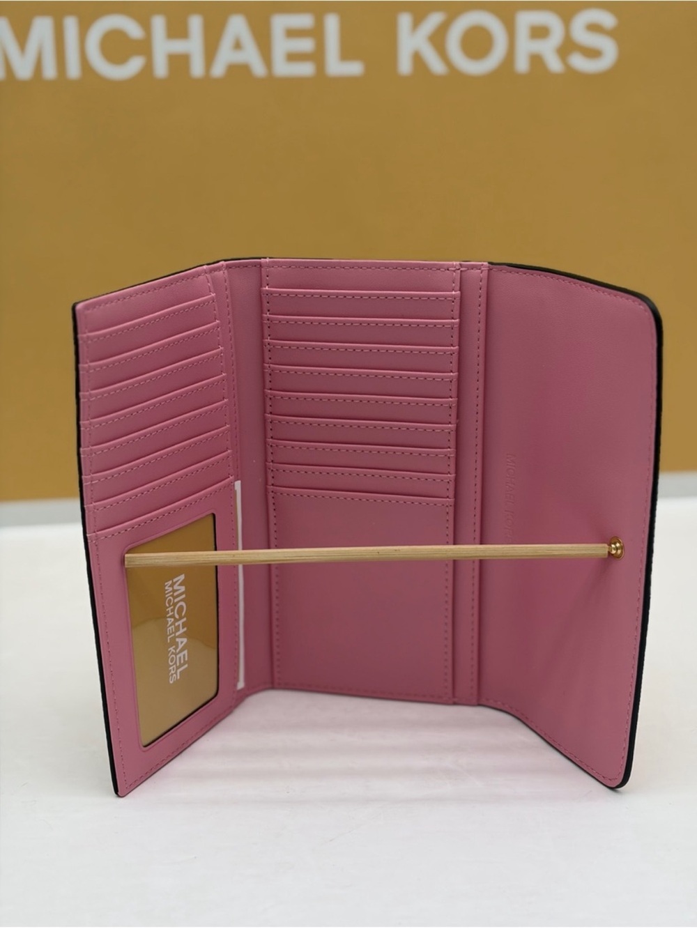 Michael Kors Pink & Gray Signature Trifold Wallet - Picture 3 of 11